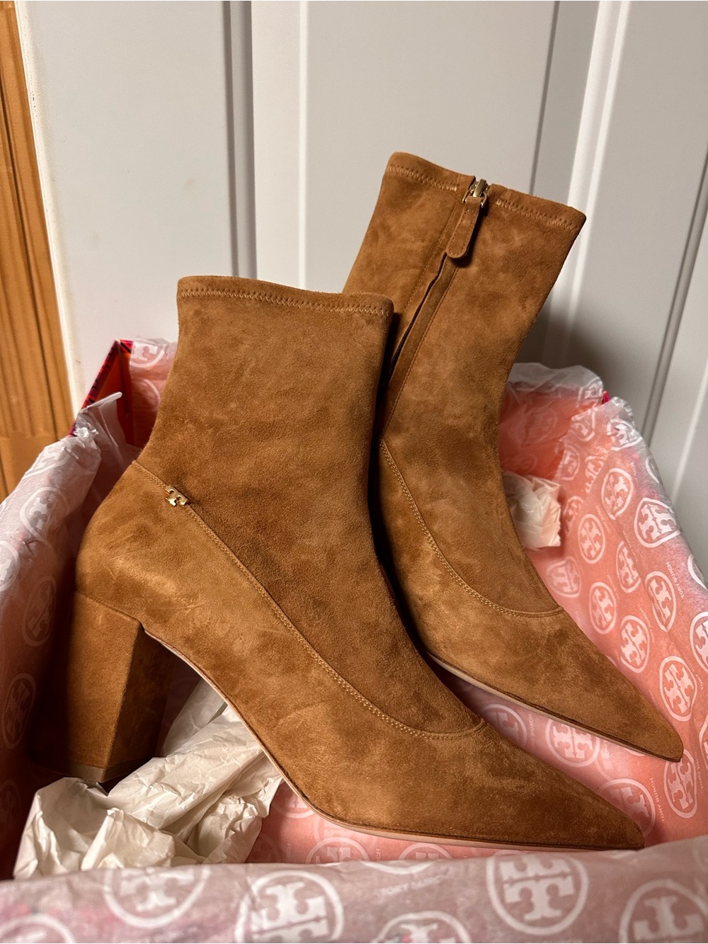 Tory Burch Penelope 65MM Bootie Deep Vicuna Stretch Suede NEW Women's Size 10